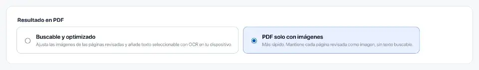 JPG a PDF: Al pasar fotos de páginas a PDF. Aparecen las opciones de escaneo para pasar el aviso y el menú a PDF.