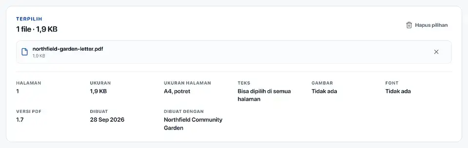 PDF ke Word: Surat dari kebun Northfield dipilih untuk diubah menjadi Word.