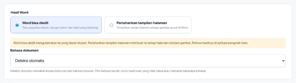 PDF ke Word: Pengaturan konversi Word untuk surat kebun terlihat.