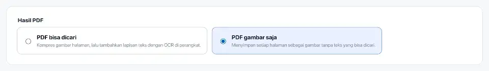 JPG ke PDF: Saat mengubah foto halaman menjadi PDF. Pengaturan hasil scan untuk mengubah pengumuman dan menu menjadi PDF terlihat.